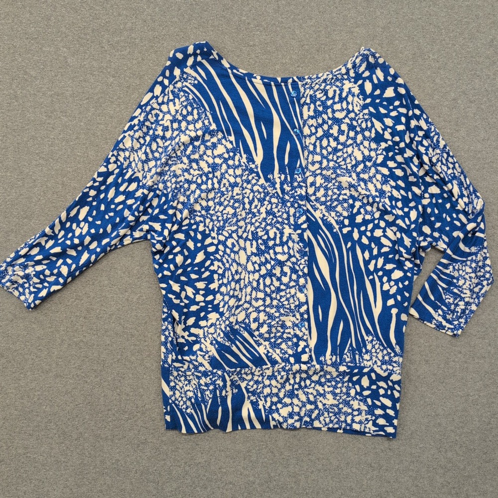 Ann Taylor Blue White Abstract Print Dolman‎ Sleeve Top Women's Size L - Picture 3 of 4
